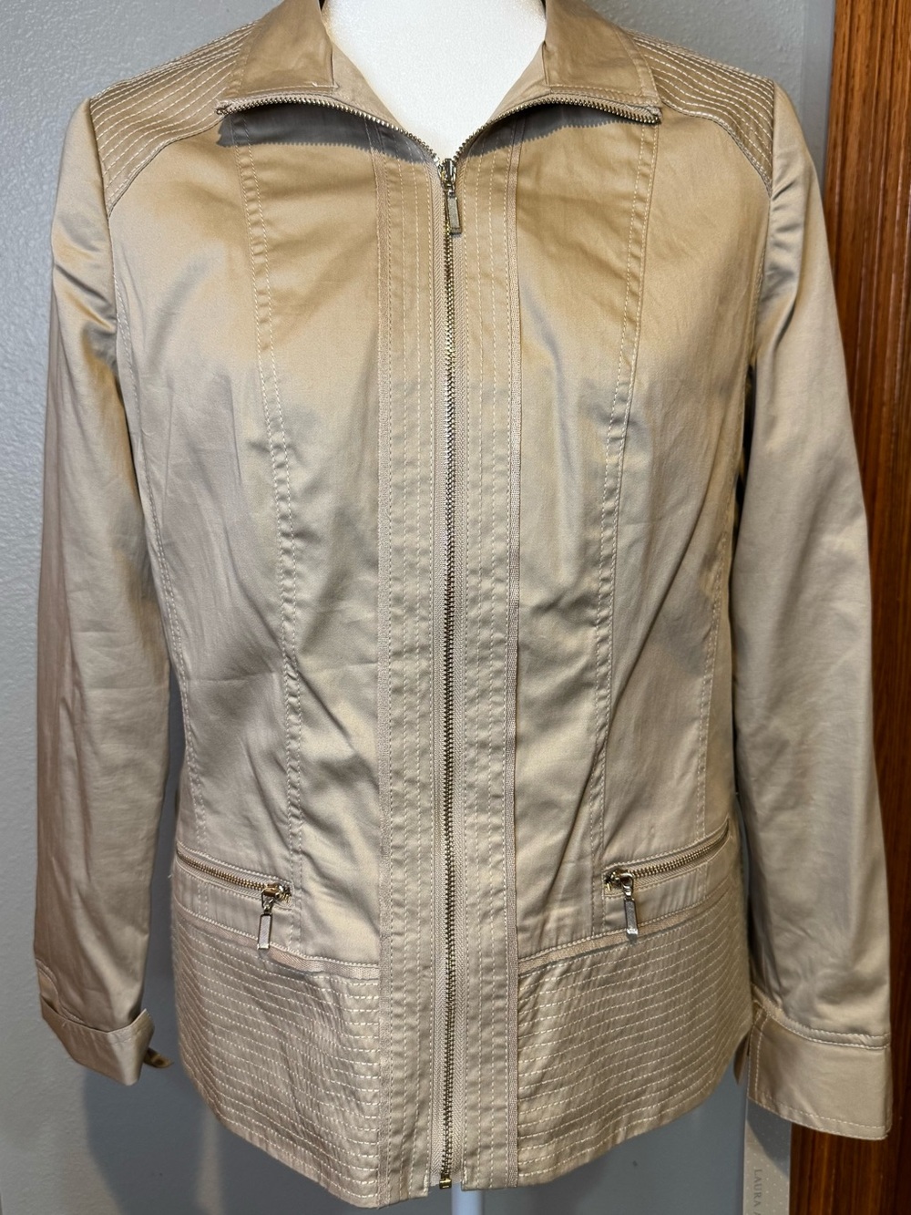 New with tags. Laura Ashley Women's Beige Zip-Front Jacket - Lightweight